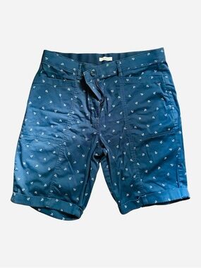 Women’s Craft & Barrow Navy Blue Cuffed Chino Anchor-Print Bermuda Shorts
